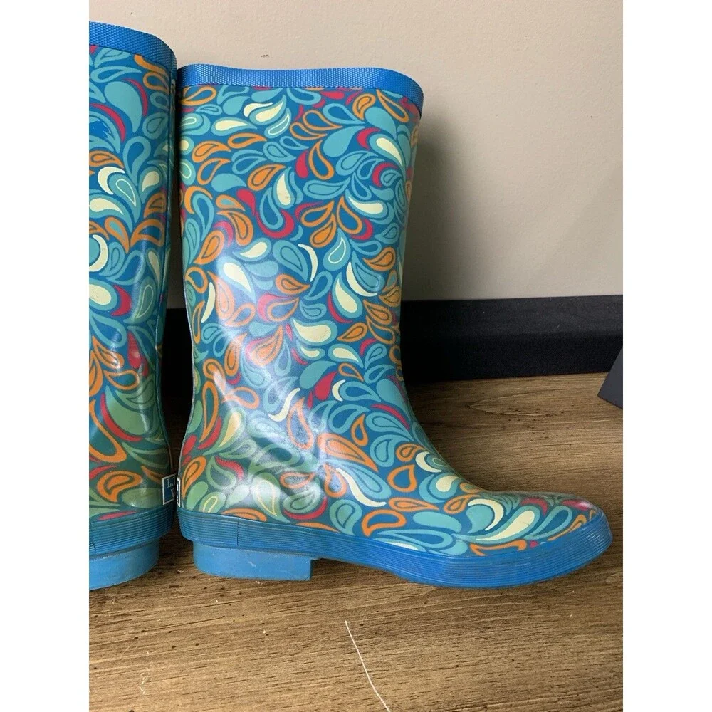 🌻2 for $20🌻 LL Bean Wellie Rain Boots Kids Blue Paisley Girls Size 6 Outdoor